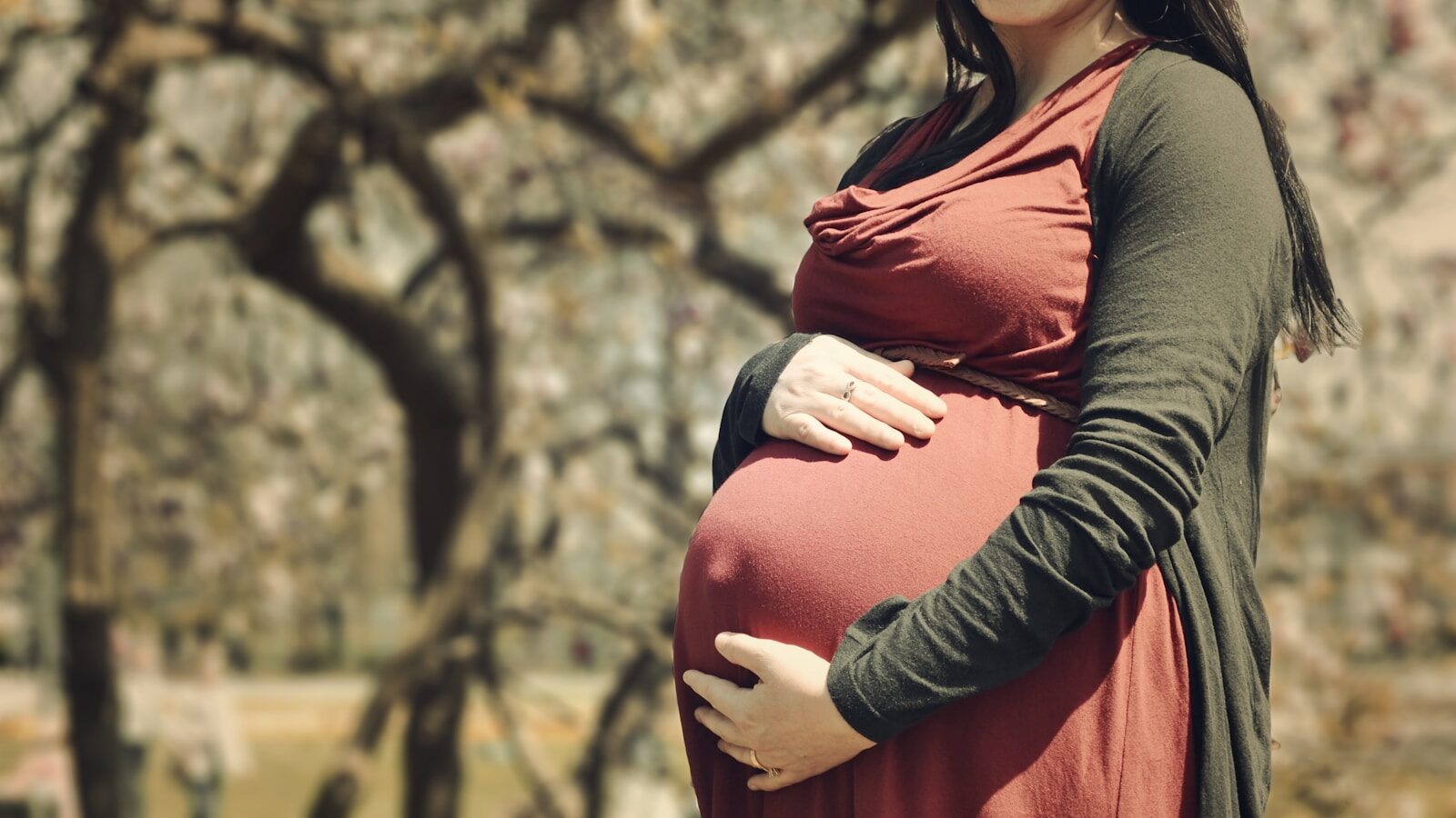 pregnant woman holding her stomach relacionada a Carência para salário-maternidade: muda conforme o tipo de segurada?